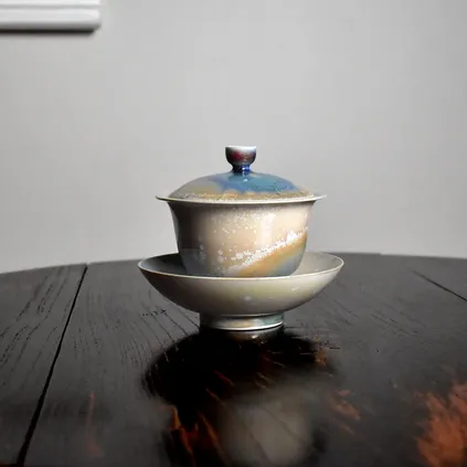  |窑变极光蓝三才盖碗不烫手茶杯大号泡茶碗功夫茶具